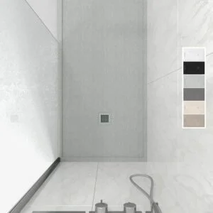 ABSOLUTE Receveur de douche en résine avec cadre sable – texture ardoise – antibactérien et antidérapant. Couleurs au choix.