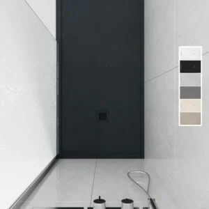 ABSOLUTE Receveur de douche en résine avec cadre Graphite – texture ardoise – antibactérien et antidérapant. Couleurs au choix.