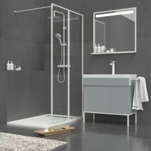 Meuble de salle de bain 1 tiroir- 1 porte finition GRIS CIMENT mat avec vasque en résine épaisseur 6 cm