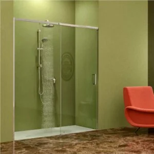 Paroi de douche frontale AXER 1 fixe – 1 porte coulissante en verre 6 mm. ACIER INOXIDABLE