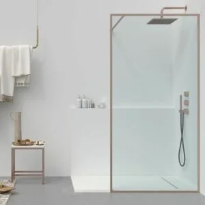 Paroi de douche fixe sur mesure LINE avec profilés cadrés - Verre 8 MM avec traitement anti-calcaire inclus - Bras de maintien en inox.
