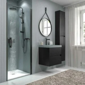 Paroi de douche frontale OPEN 1 porte battante sur mesure finition BLACK MATE