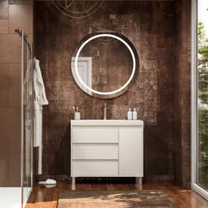 Meuble de salle de bain sur pieds 3 tiroirs / 1 porte finition CARMEN BLANC