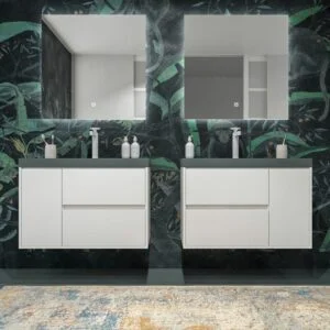 Meuble de salle de bain suspendu 2 tiroirs / 1 porte CARMEN avec vasque en résine finition BLANCHE