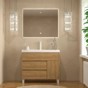 Meuble de salle de bain sur pieds 3 tiroirs / 1 porte CARMEN finition CHÊNE CLAIR