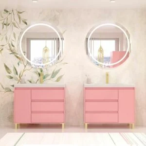 Meuble de salle de bain sur pieds 3 tiroirs / 1 porte finition CARMEN ROSA PALO