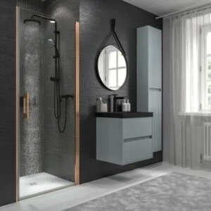 Meuble de salle de bain suspendu 2 tiroirs CARMEN avec vasque en résine finition GRIS CIMENT