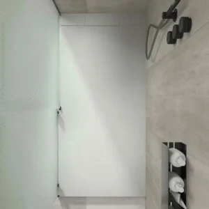 Receveur de douche PLASTER Arena en résine – RAL 7035 – texture ardoise – antibactérien et antidérapant. grille cachée
