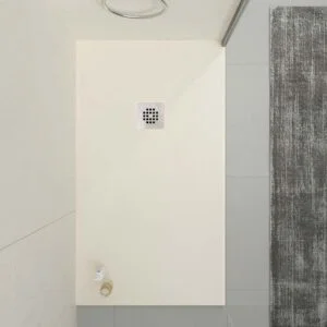 Receveur de douche en résine ONE Blanc Cassé RAL 9001 et autres couleurs avec texture ardoise antibactérienne et antidérapante. grille en acier inoxydable