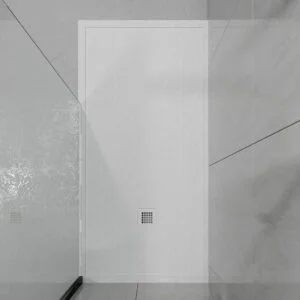 ABSOLUTE Receveur de douche en résine avec cadre blanc – texture ardoise – antibactérien et antidérapant. Couleurs au choix.
