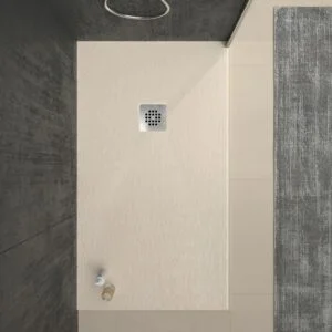Receveur de douche en résine ONE Crème RAL 1013 et autres couleurs exclusives avec texture ardoise antibactérienne et antidérapante. grille en acier inoxydable