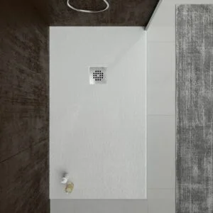 Receveur de douche en résine ONE Sable RAL 7035 et autres couleurs exclusives avec texture ardoise antibactérienne et antidérapante. grille en acier inoxydable