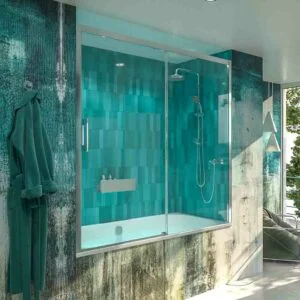 Pare-baignoire FLARE façade 1 fixe – 1 porte coulissante CHROME BRILLANT