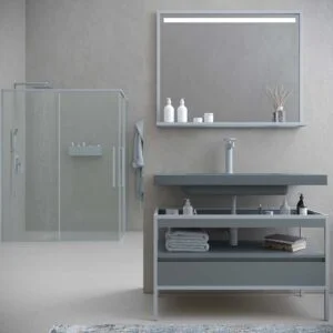 INDEX meuble de salle de bain structure pieds vasque suspendue 1 tiroir CEMENT GREY – GRAPHITE