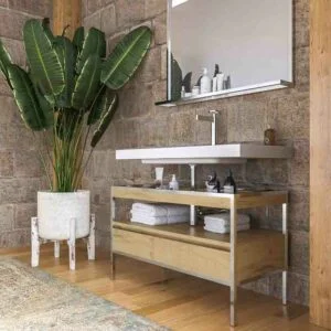 INDEX meuble de salle de bain sur pieds vasque suspendue 1 tiroir CHÊNE CLAIR – CHROME