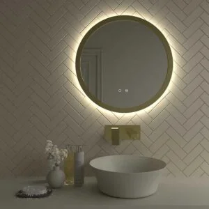 Miroir rond GARMET éclairage périmétrique à led avec capteur tactile et bord peint anti-buée OR
