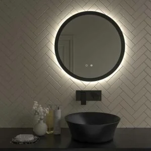 Miroir rond PRINT périmètre led avec capteur tactile et bord peint anti-buée NOIR