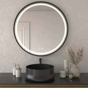Miroir rond ADELA avant à led avec capteur tactile et anti-buée – NOIR MAT Aluminium