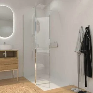 Paroi de douche fixe + rabattable ZEN. Verre 8mm + 6mm. chrome brillant