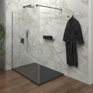Paroi de douche fixe ZEN profil inox NOIR MAT – verre 10 MM avec traitement anticalcaire inclus