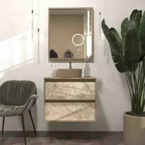Meuble pour salle de bain suspendu 2 tiroirs UNICO avec vasque OSIRIS en Solid Surface effet marbre