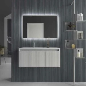 Meuble de salle de bain suspendu BINARIO avec 2 tiroirs, finition PERLADO