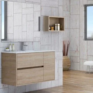 Meuble salle de bain suspendu couleur CAROLA 2 tiroirs – 1 porte avec vasque céramique