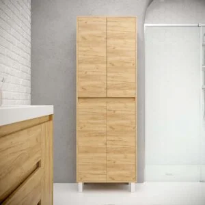 Colonne de salle de bain 4 portes avec pieds 195 cm x 50 cm x 25 cm finition CHÊNE CLAIR