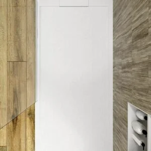Receveur de douche en résine avec cadre blanc SYSTEM – couleurs au choix – texture ardoise – antibactérien et antidérapant