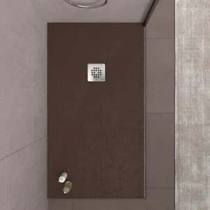 Receveur de douche en résine ONE Marron RAL 8017 et autres couleurs exclusives avec texture ardoise antibactérienne et antidérapante. grille en acier inoxydable