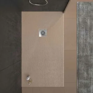 Receveur de douche en résine ONE Moka RAL 1019 et autres couleurs avec texture ardoise antibactérienne et antidérapante. grille en acier inoxydable