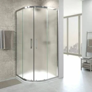 Paroi de douche semi-circulaire GLISS 2 fixes-2 portes coulissantes verre OPACO. Avec traitement anti-calcaire. Finition CHROME BRILLANT