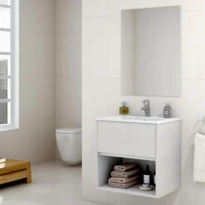 Meuble salle de bain VALERIA divers coloris suspendu 1 tiroir- 1 trou avec vasque céramique