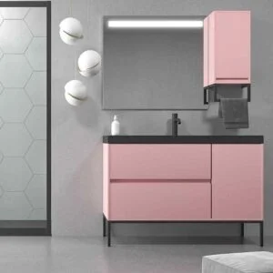 Meuble de salle de bain EVO 2 tiroirs - 1 porte finition PINK PALO mat avec vasque en résine épaisseur 6 cm
