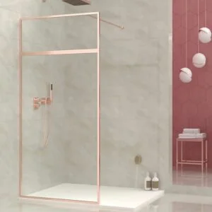 Paroi de douche fixe sur mesure LINE avec profilés cadrés 2 corps - Verre 4 MM avec traitement anticalcaire inclus - Bras de fixation en inox