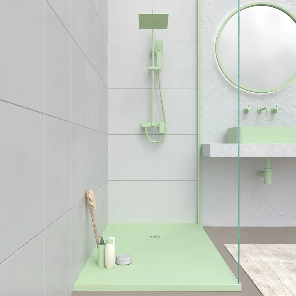 CLOE Receveur de douche en résine opale et autres couleurs exclusives avec texture ardoise antibactérienne et antidérapante. grille thermolaquée – Image 3