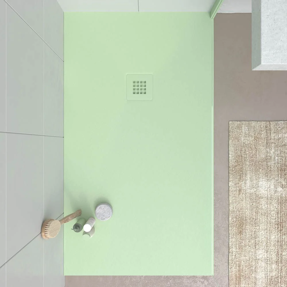 CLOE Receveur de douche en résine opale et autres couleurs exclusives avec texture ardoise antibactérienne et antidérapante. grille thermolaquée