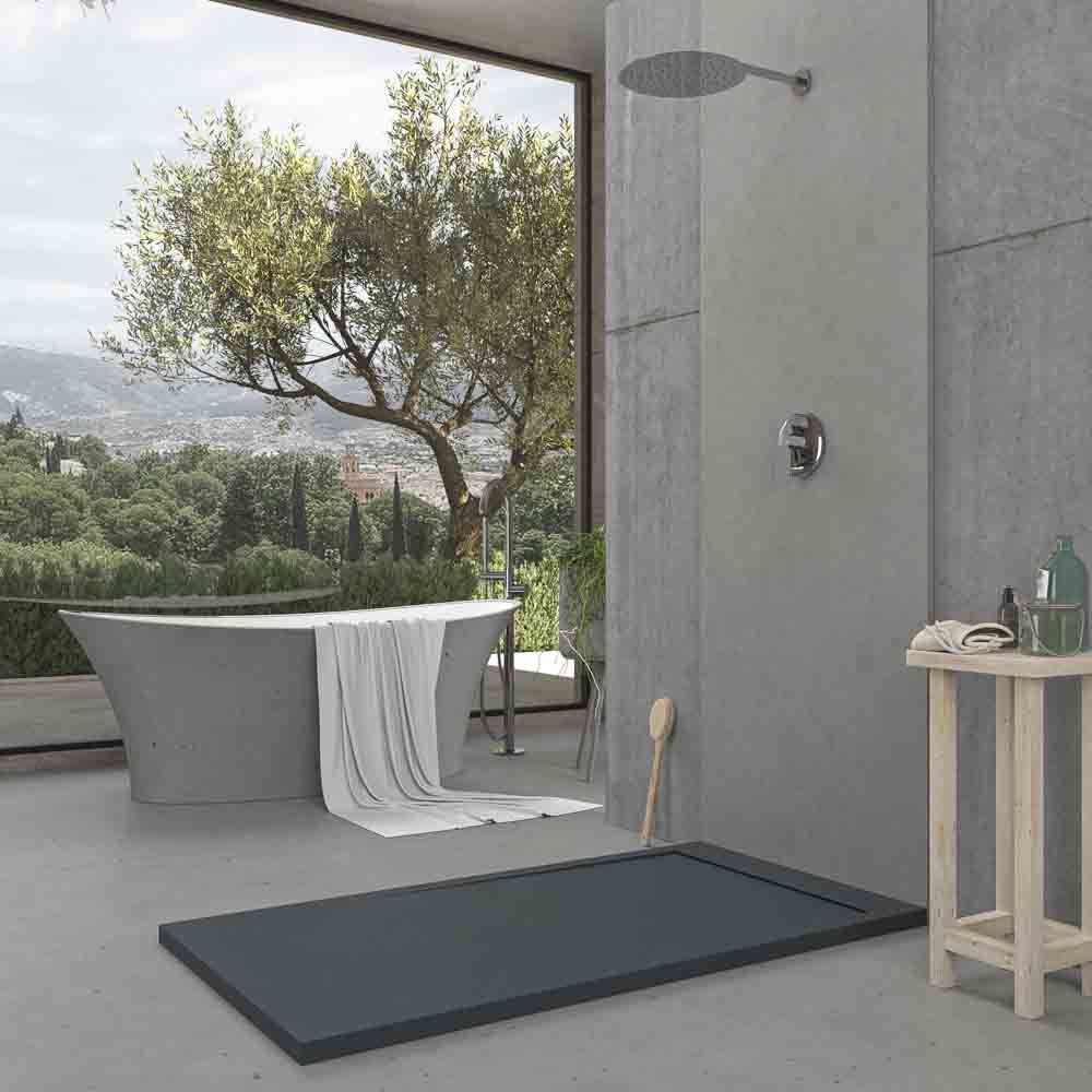 URBANSTONE Receveur de douche en résine avec cadre graphite et texture ardoise, antibactérien et antidérapant. Couleurs au choix. Grille cachée. – Image 3