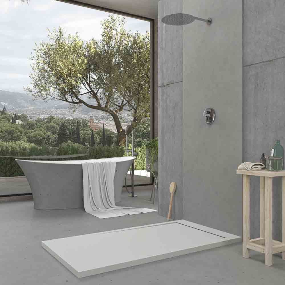 URBANSTONE Receveur de douche en résine avec cadre sable et texture ardoise, antibactérien et antidérapant. Couleurs au choix. Grille cachée. – Image 3