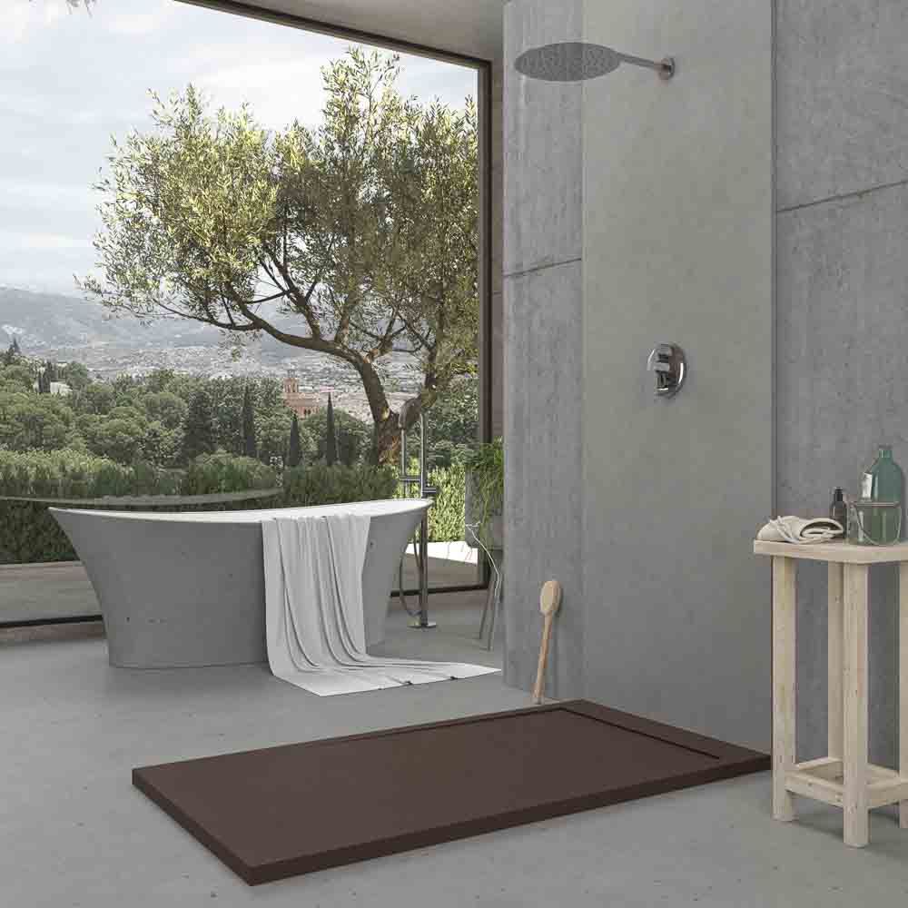 Receveur de douche en résine avec cadre URBANSTONE Marron RAL 8017 texture ardoise antibactérien et antidérapant. Coloris au choix. Grille cachée – Image 3