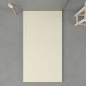 Receveur de douche en résine avec cadre URBANSTONE Texture ardoise crème, antibactérien et antidérapant. Couleurs au choix. Grille cachée.