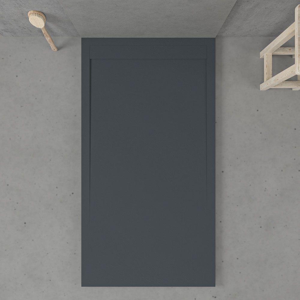 URBANSTONE Receveur de douche en résine avec cadre graphite et texture ardoise, antibactérien et antidérapant. Couleurs au choix. Grille cachée.