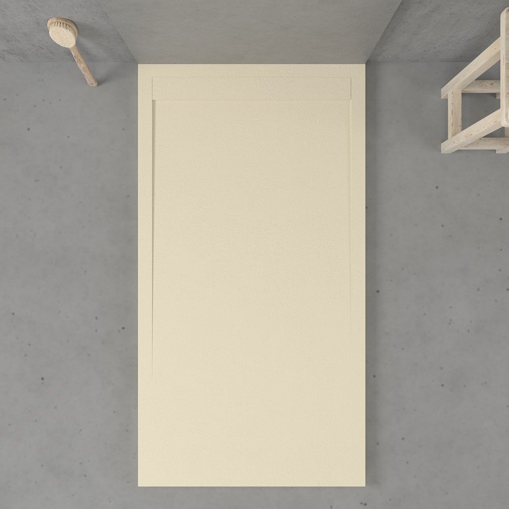 Receveur de douche en résine avec cadre URBANSTONE Ivoire RAL 1015 texture ardoise antibactérien et antidérapant. Coloris au choix. Grille cachée