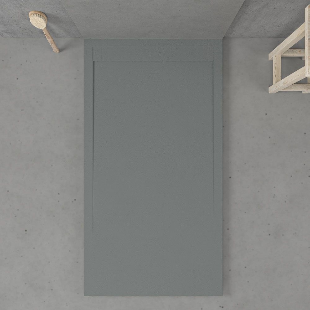 Receveur de douche en résine avec cadre URBANSTONE Gris RAL 7040 texture ardoise antibactérien et antidérapant. Coloris au choix. Grille cachée
