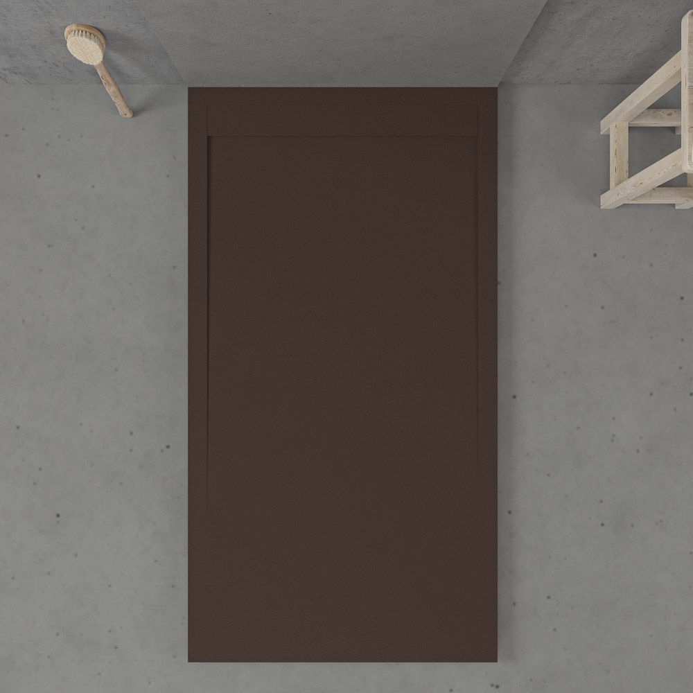 Receveur de douche en résine avec cadre URBANSTONE Marron RAL 8017 texture ardoise antibactérien et antidérapant. Coloris au choix. Grille cachée