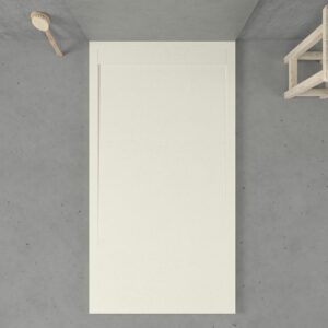 Receveur de douche en résine avec cadre URBANSTONE Blanc Cassé RAL 9001 texture ardoise antibactérien et antidérapant. Coloris au choix. Grille cachée