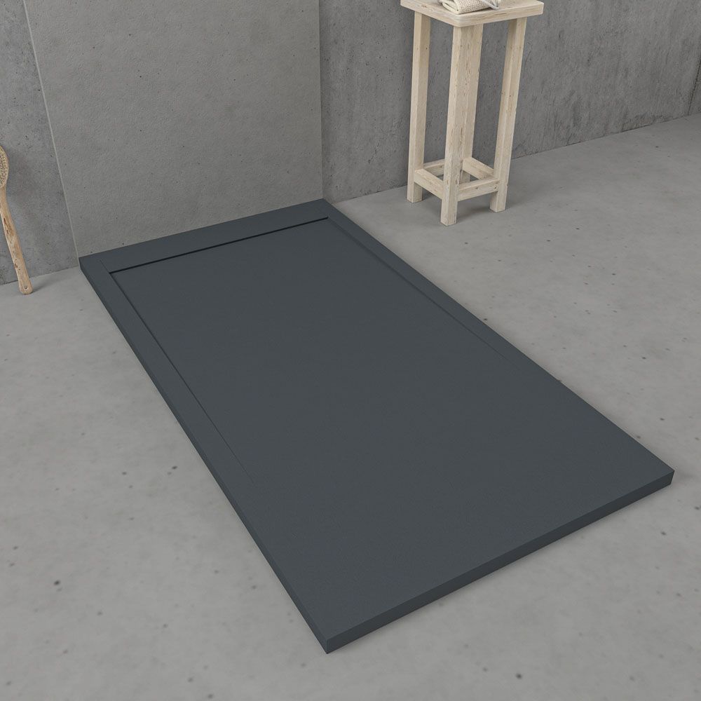 URBANSTONE Receveur de douche en résine avec cadre graphite et texture ardoise, antibactérien et antidérapant. Couleurs au choix. Grille cachée. – Image 2