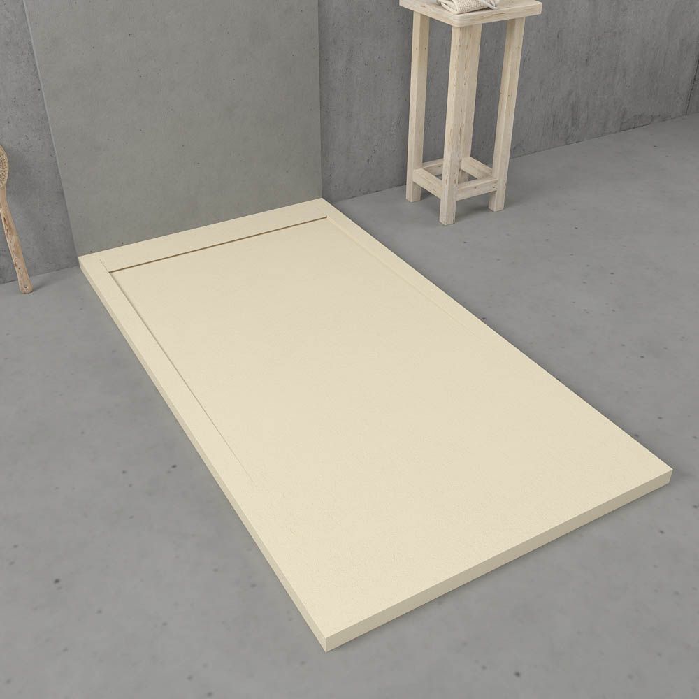 Receveur de douche en résine avec cadre URBANSTONE Ivoire RAL 1015 texture ardoise antibactérien et antidérapant. Coloris au choix. Grille cachée – Image 2