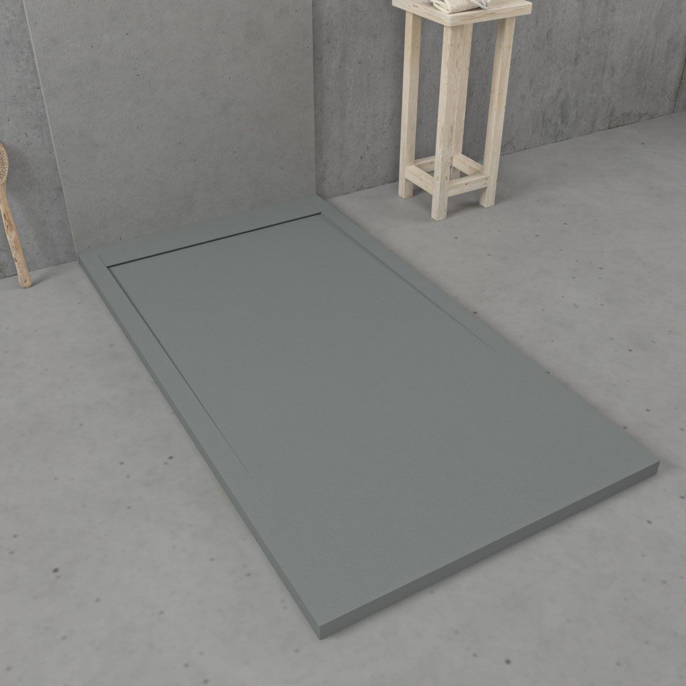 Receveur de douche en résine avec cadre URBANSTONE Gris RAL 7040 texture ardoise antibactérien et antidérapant. Coloris au choix. Grille cachée – Image 2