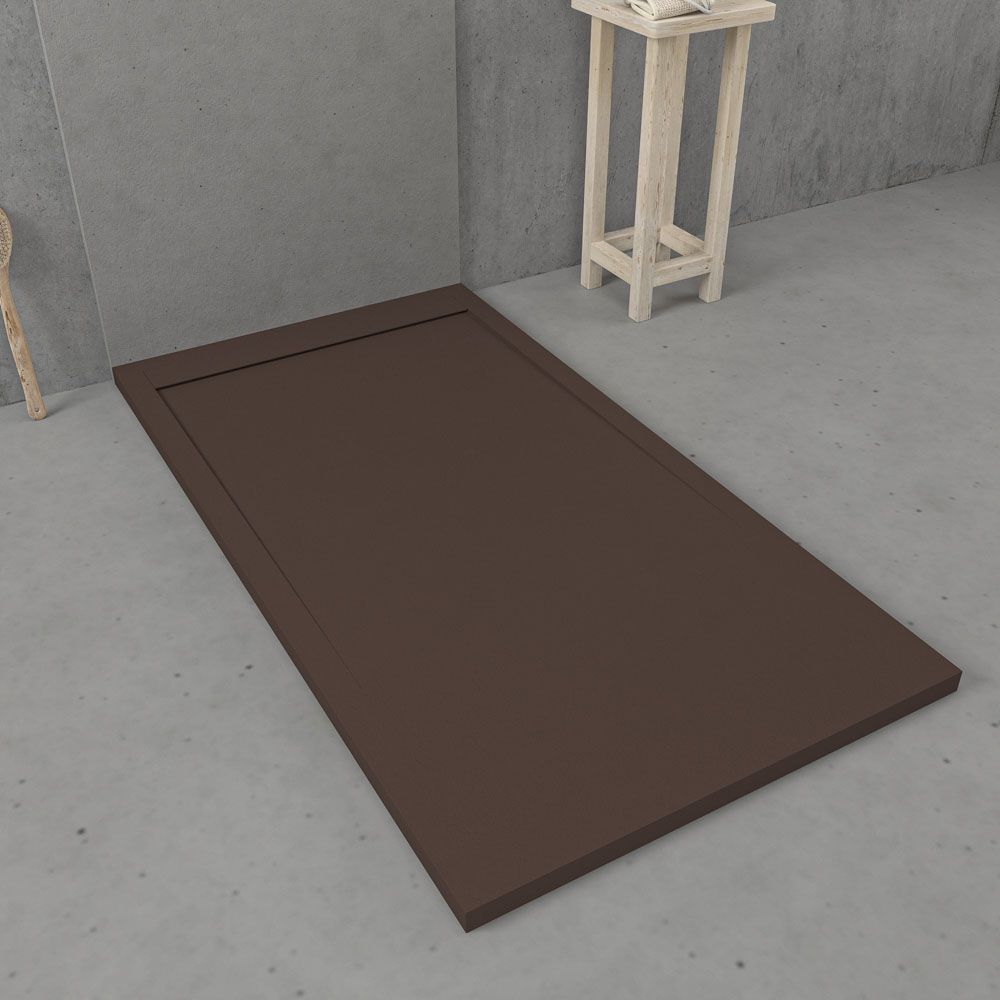 Receveur de douche en résine avec cadre URBANSTONE Marron RAL 8017 texture ardoise antibactérien et antidérapant. Coloris au choix. Grille cachée – Image 2